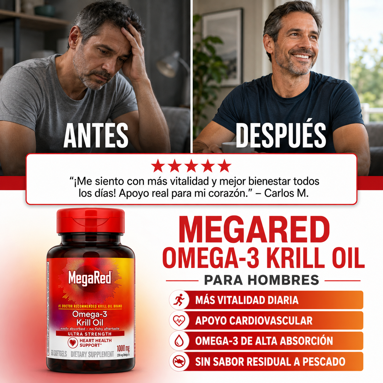 Mega Red Aceite de Krill | Recupera tu vitalidad masculina y salud cardiovascular